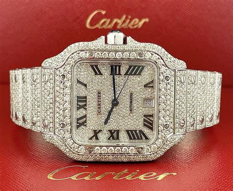 cartier iced out diamond watch.